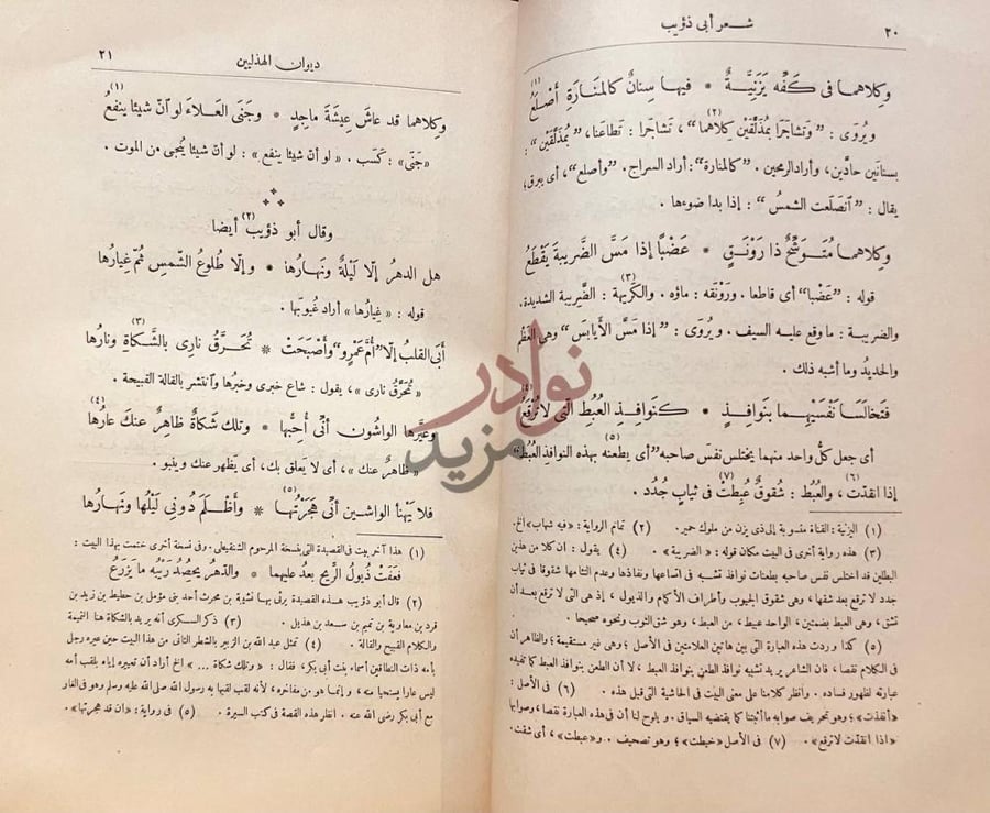صفحة داخلية كتاب ديوان الهذليين وقال أبو ذؤيب أيضا