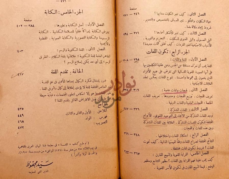 فهرس كتاب اللغة الفهرس