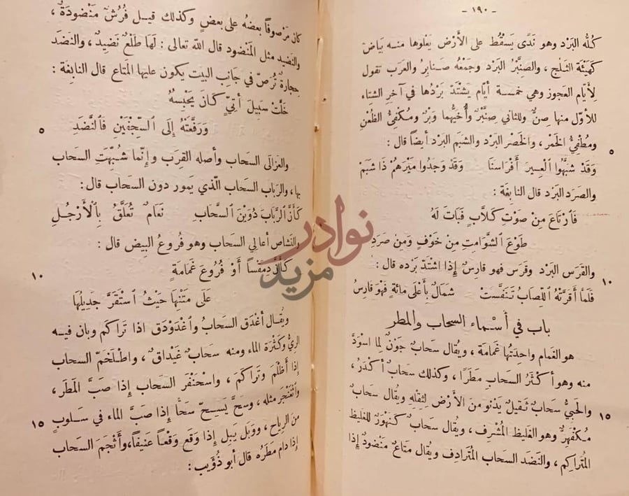 صفحة داخلية كتاب نظام الغريب باب في أسماء السحاب