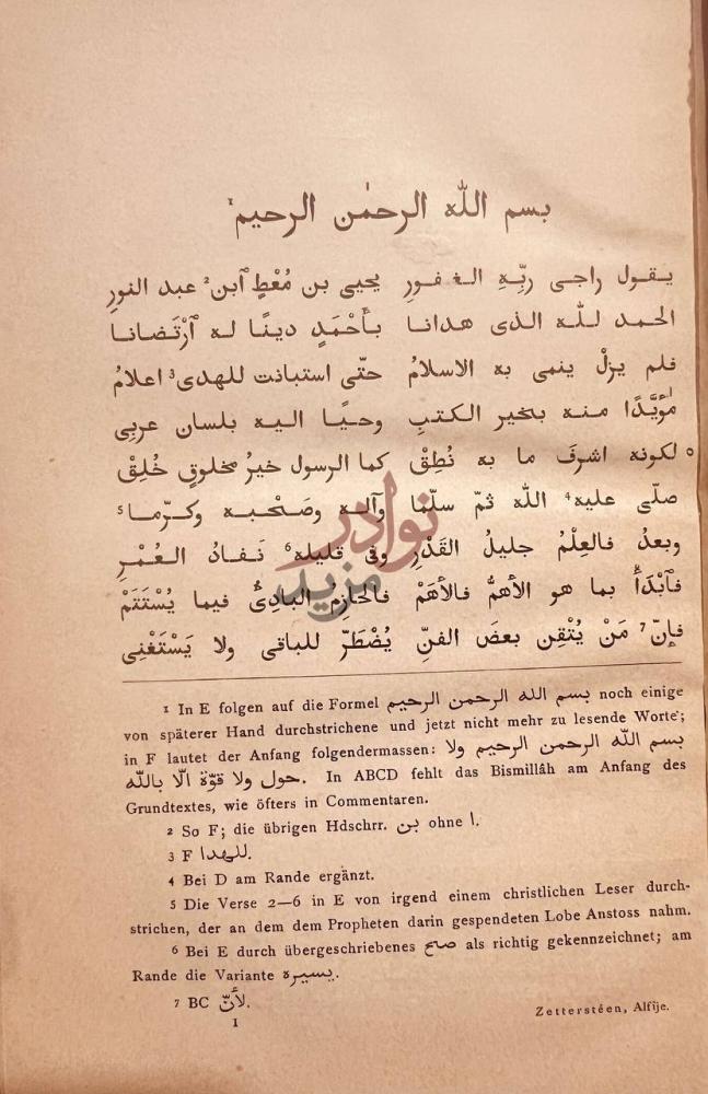 صفحة داخلية كتاب الدرة الالفية في علم العربية