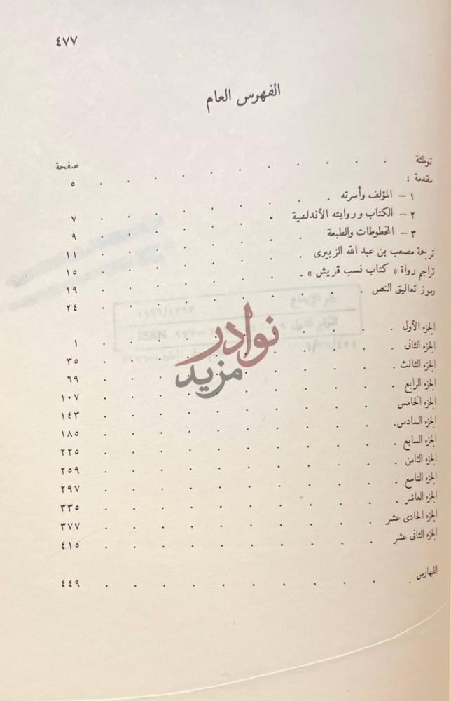 فهرس كتاب نسب قريش الفهرس العام