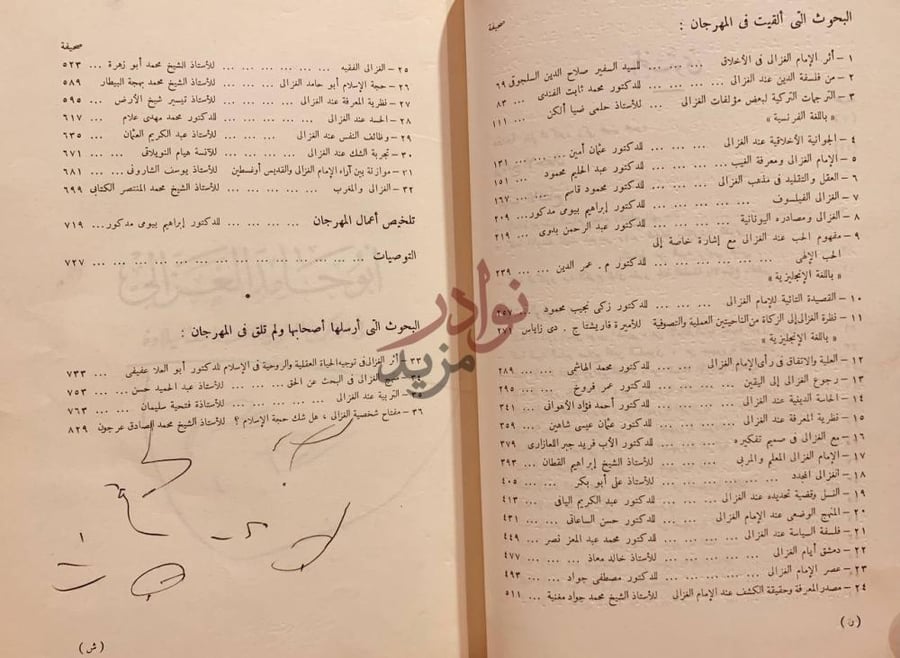 فهرس كتاب ابو حامد الغزالي في الذكرى المئوية التاسعة لميلاده
