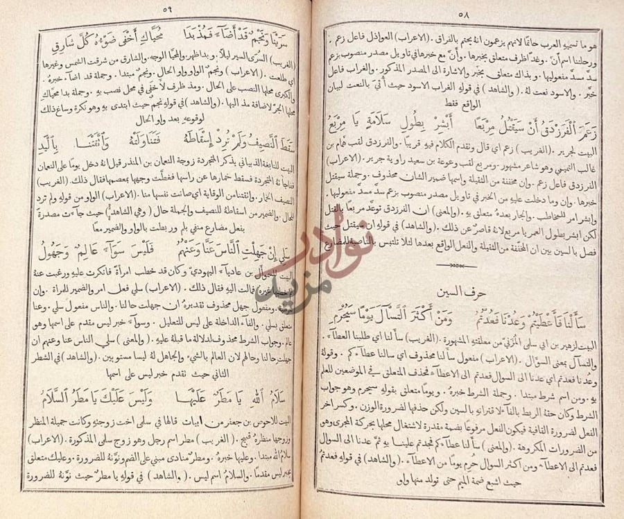 صفحة داخلية كتاب عقود الدرر في شرح شواهد المختصر حرف السين
