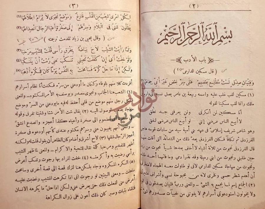 صفحة داخلية كتاب ديوان الحماسة باب الأدب