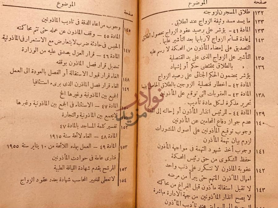 فهرس كتاب لائحة الماذونين الجديدة وماصدر بشانها من الاوامر