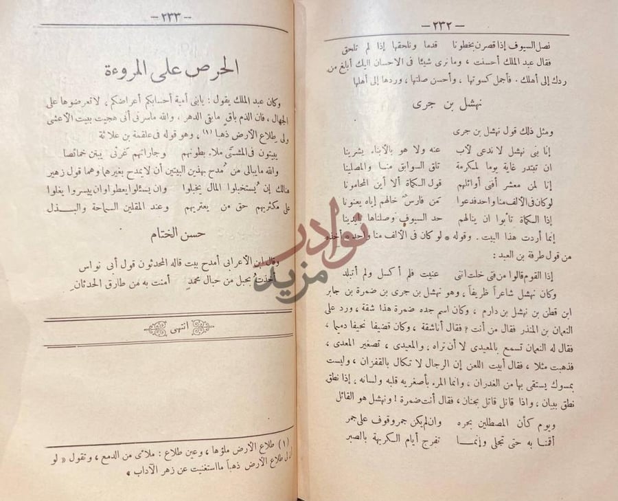 خاتمة كتاب زهر الاداب وثمر الالباب الحرص على المروءة