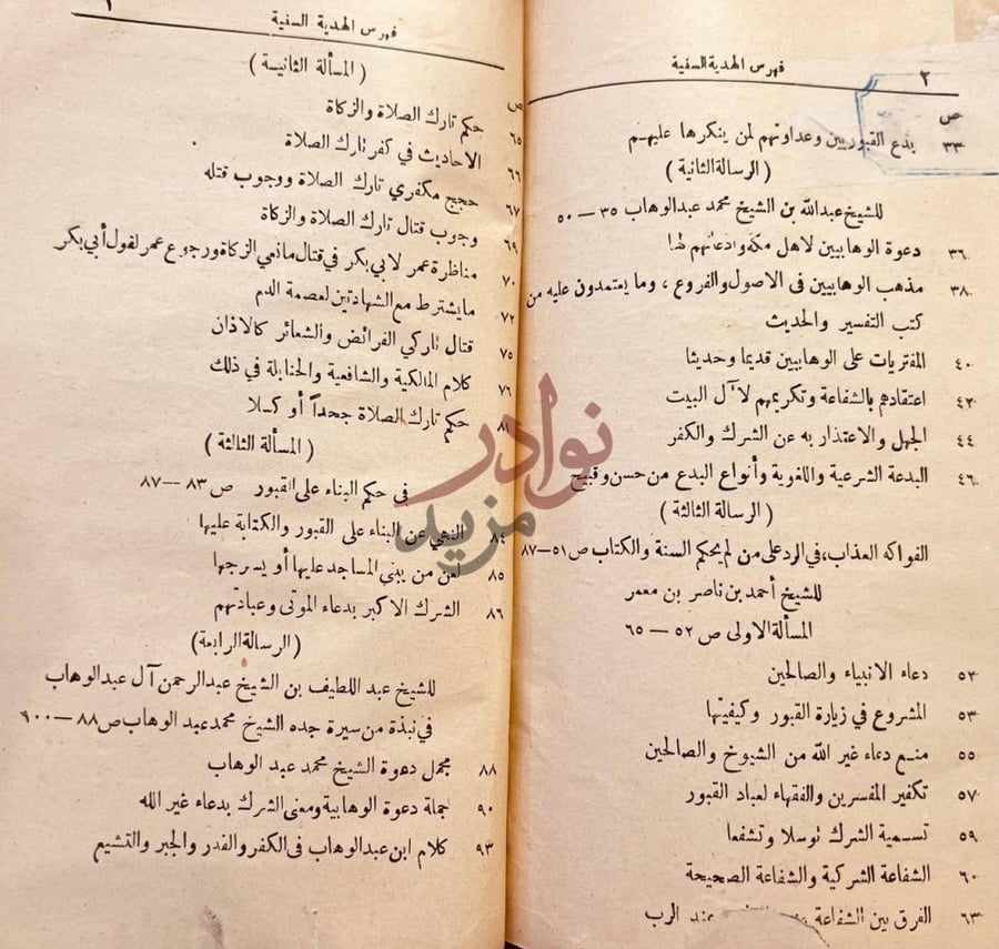فهرس كتاب الهدية السنية والتحفة الوهابية النجدية