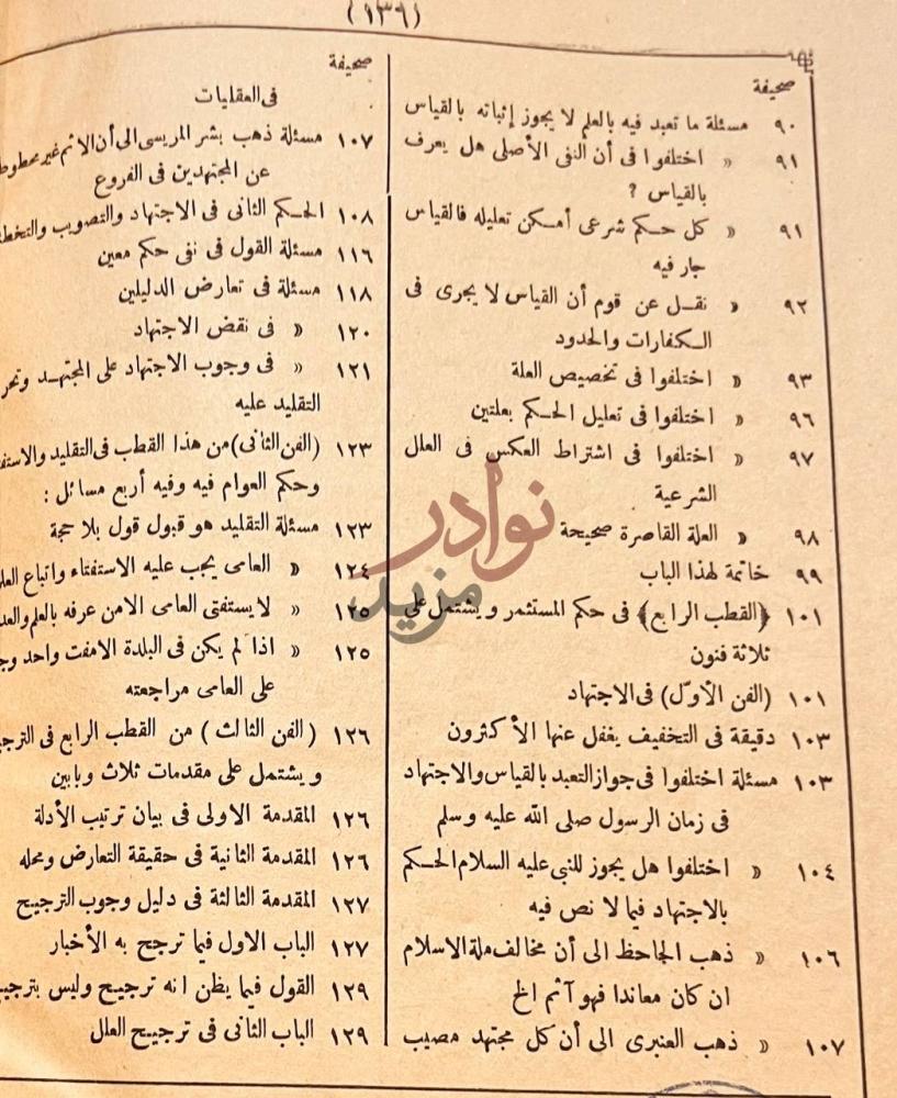 فهرس كتاب المستصفى من علم الاصول