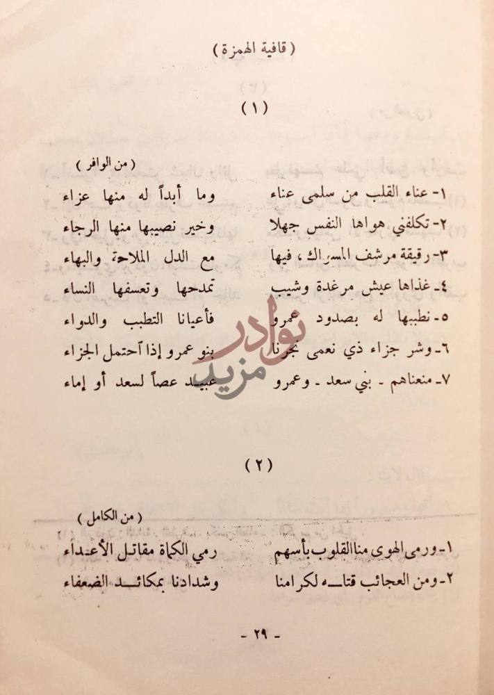 صفحة داخلية كتاب ديوان عمارة بن عقيل قافية الهمزة