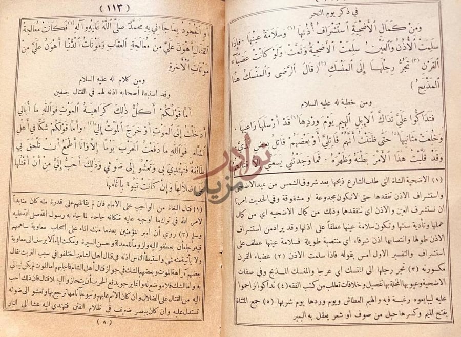 صفحة داخلية كتاب نهج البلاغة في ذكر يوم النحر