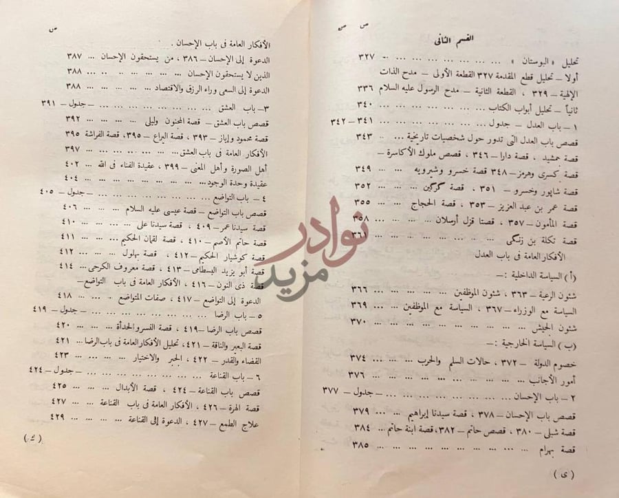 فهرس كتاب سعدى الشيرازى شاعر الانسانية القسم الثانى
