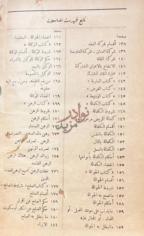 فهرس كتاب مختصر كتاب المعاملات في الشريعة الاسلامية