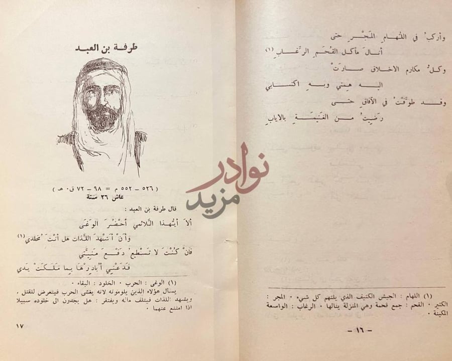 صفحة داخلية كتاب من عيون الشعر طرفة بن العبد