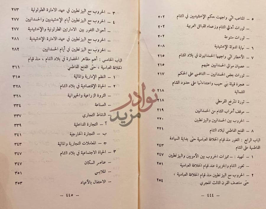 فهرس كتاب الحياة السياسية واهم مظاهر الحضارة في بلاد الشام