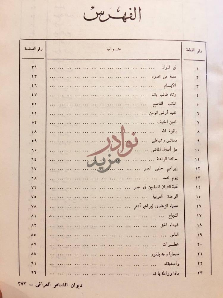 فهرس كتاب ديوان الشاعر العراقي ابراهيم ادهم الزهاوى الفهرس