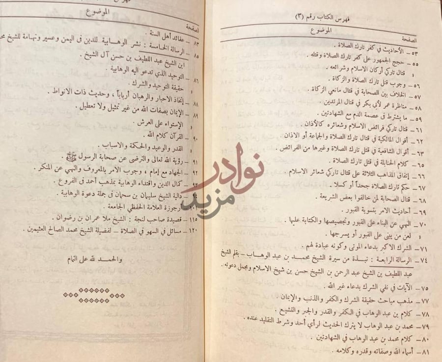 فهرس كتاب الهدية السنية والتحفة الوهابية النجدية