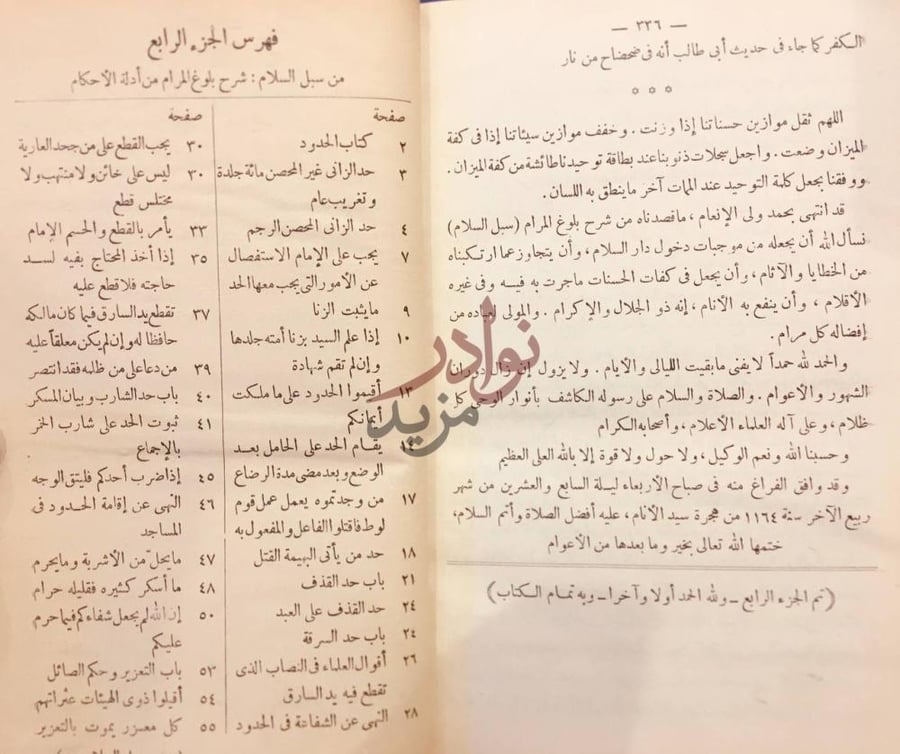 فهرس كتاب سبل السلام شرح بلوغ المرام من ادلة الاحكام