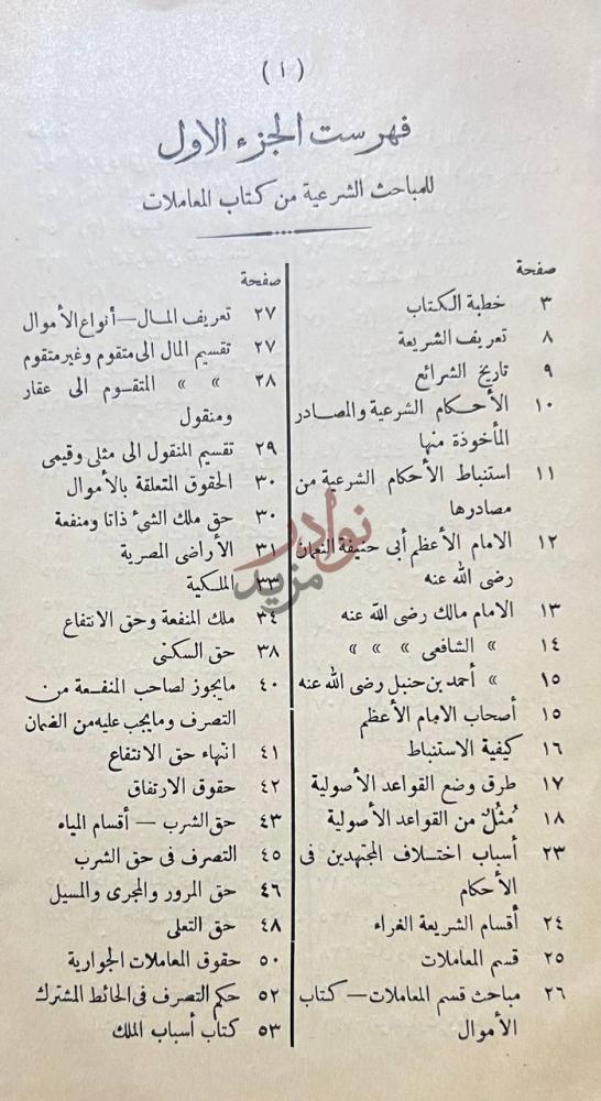 فهرس كتاب المعاملات في الشريعة الاسلامية والقوانين المصرية