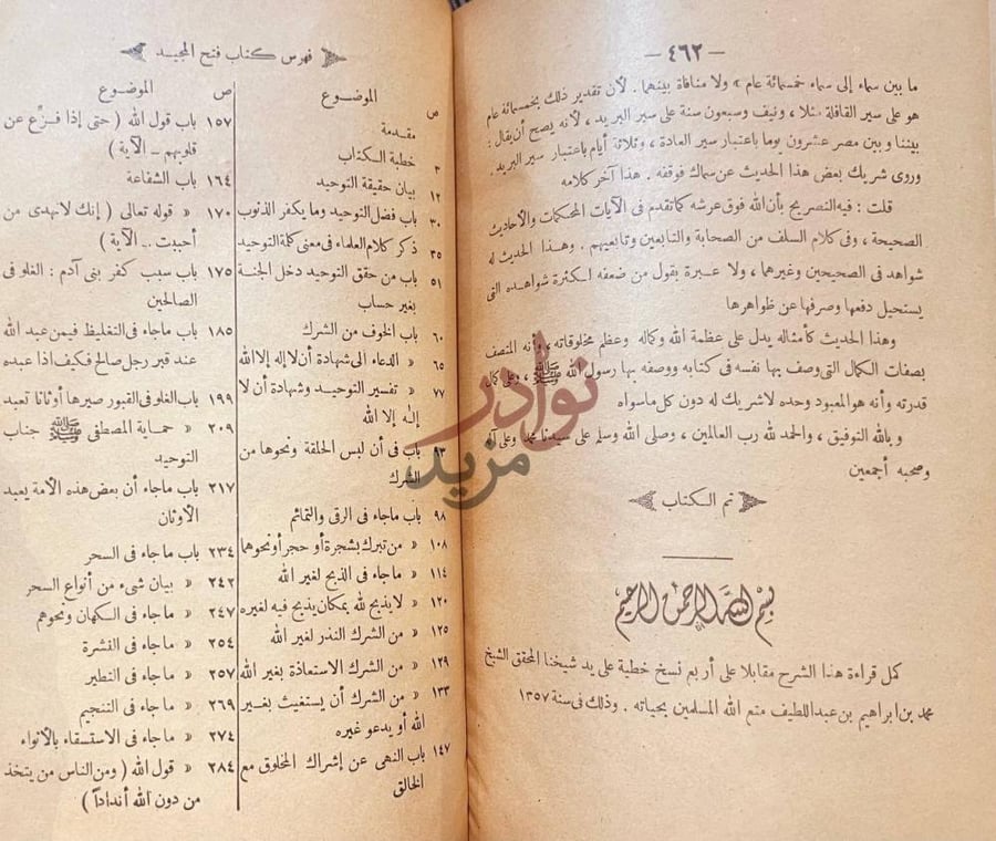 كشاف كتاب فتح المجيد شرح كتاب التوحيد فهرس كتاب فتح المجيد