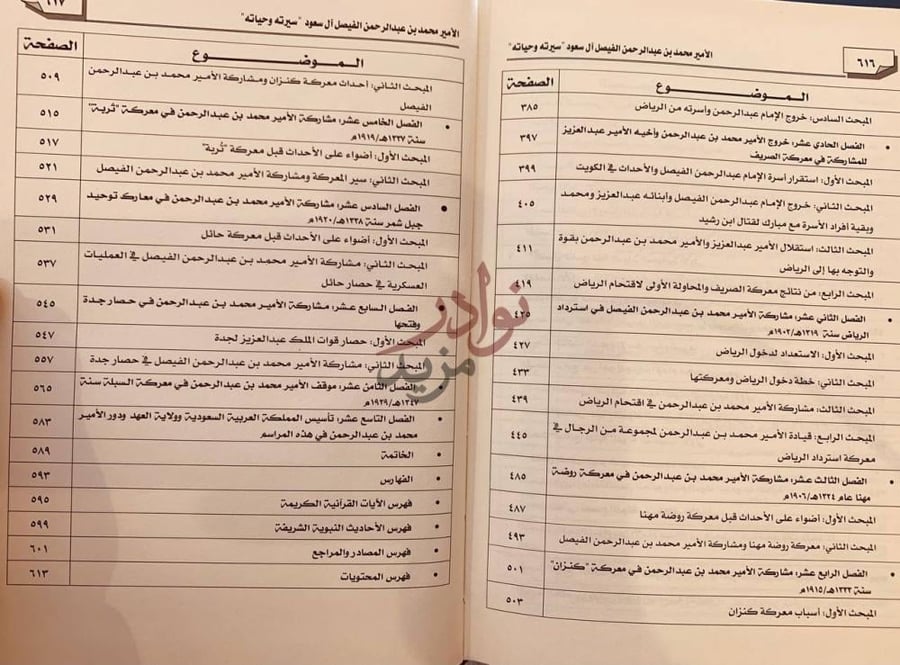 فهرس كتاب الامير محمد بن عبدالرحمن الفيصل ال سعود سيرته