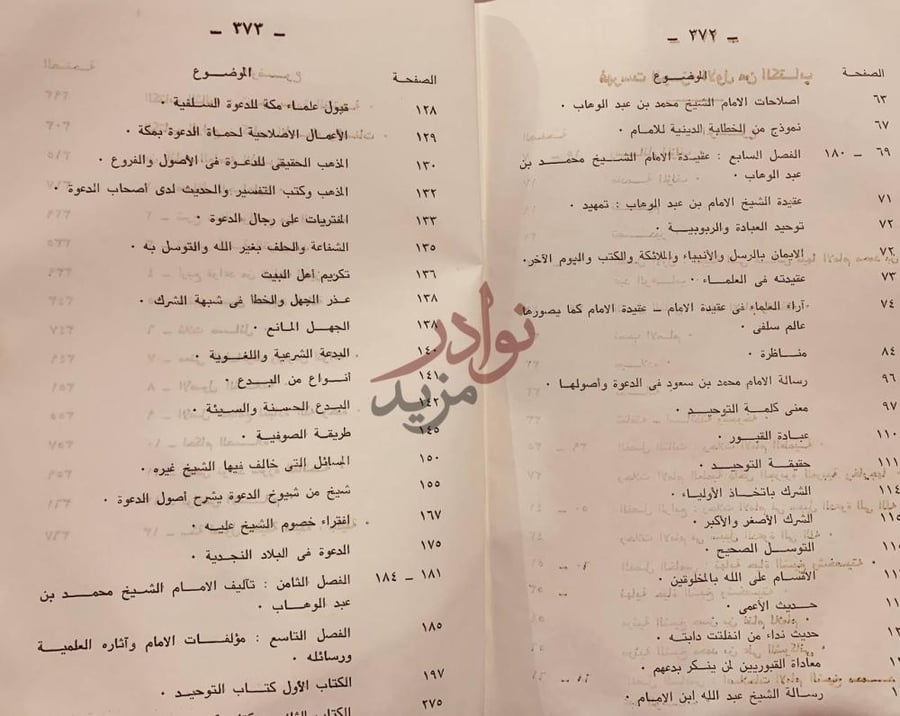 فهرس كتاب الامام الشيخ محمد بن عبدالوهاب في التاريخ