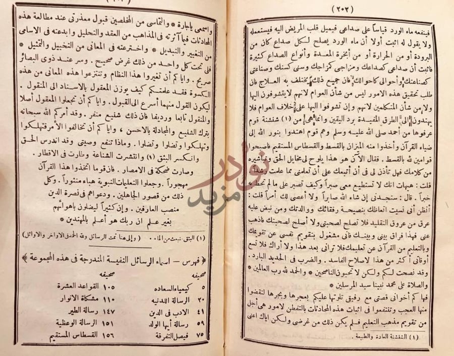 صفحة داخلية كتاب المنقذ من الضلال فهرس أسماء الرسائل