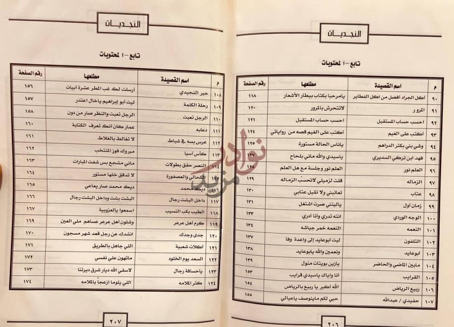 فهرس كتاب نجديات تابع المحتويات