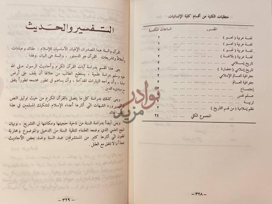 صفحة داخلية كتاب دليل جامعة قطر التفسير والحديث