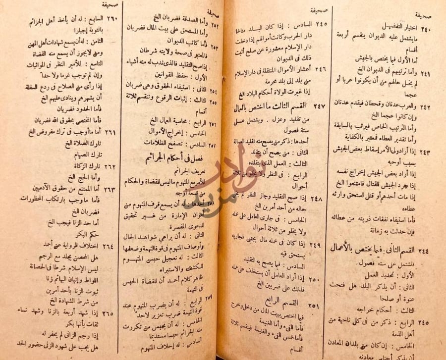 فهرس كتاب الاحكام السلطانية القسم الثاني فيما