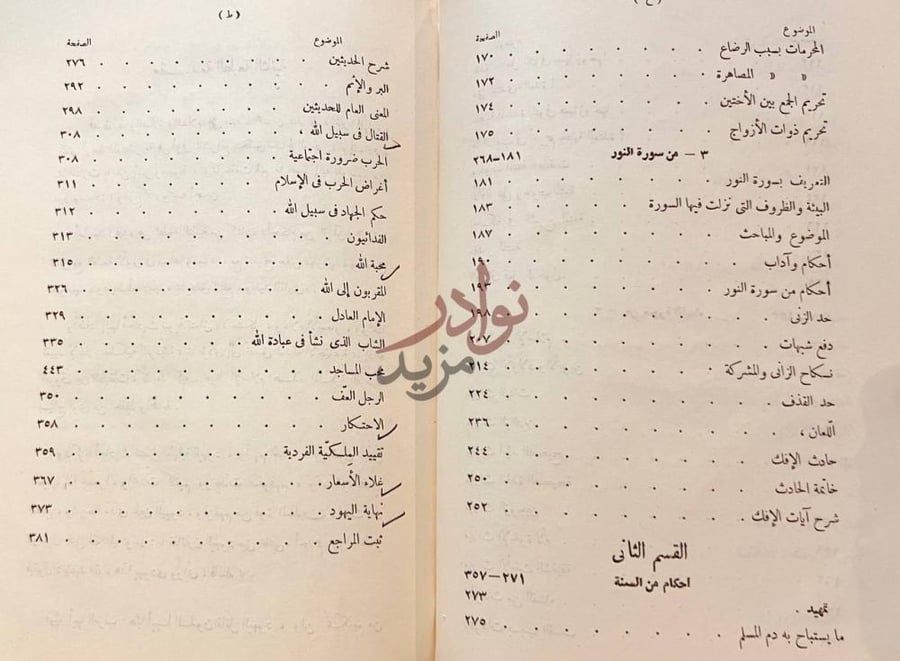 فهرس كتاب احكام من القران والسنة Final part of the