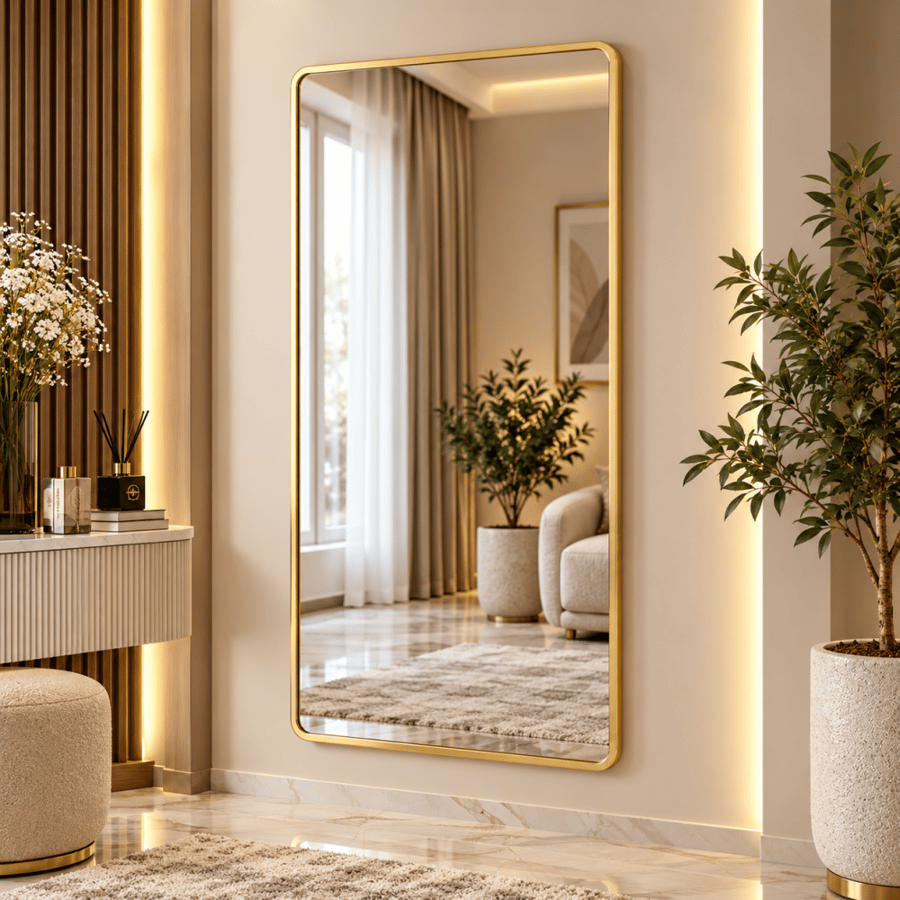 مرآة حائط مودرن بإطار ذهبي مقاس ٨٠ × ١٦٠ سم