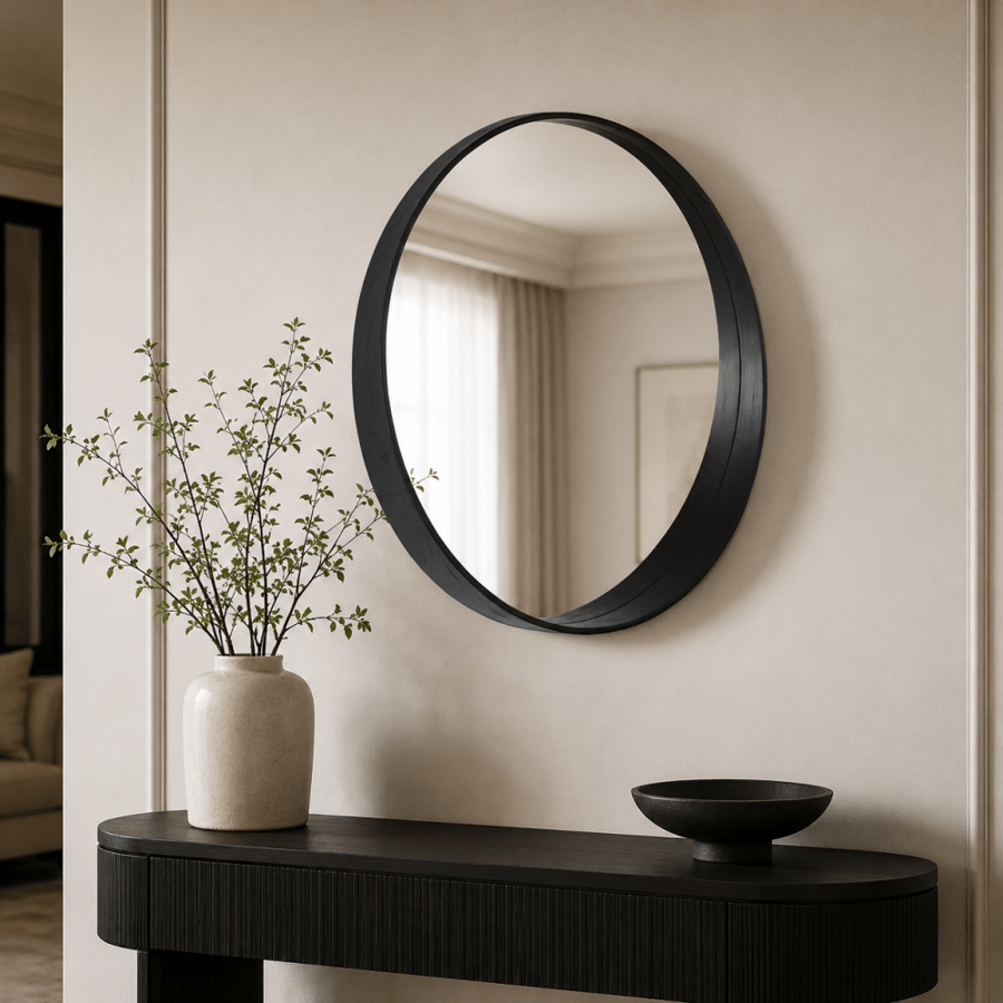 مراية حائطبأطار اسودمقاس 90 × 90 سم