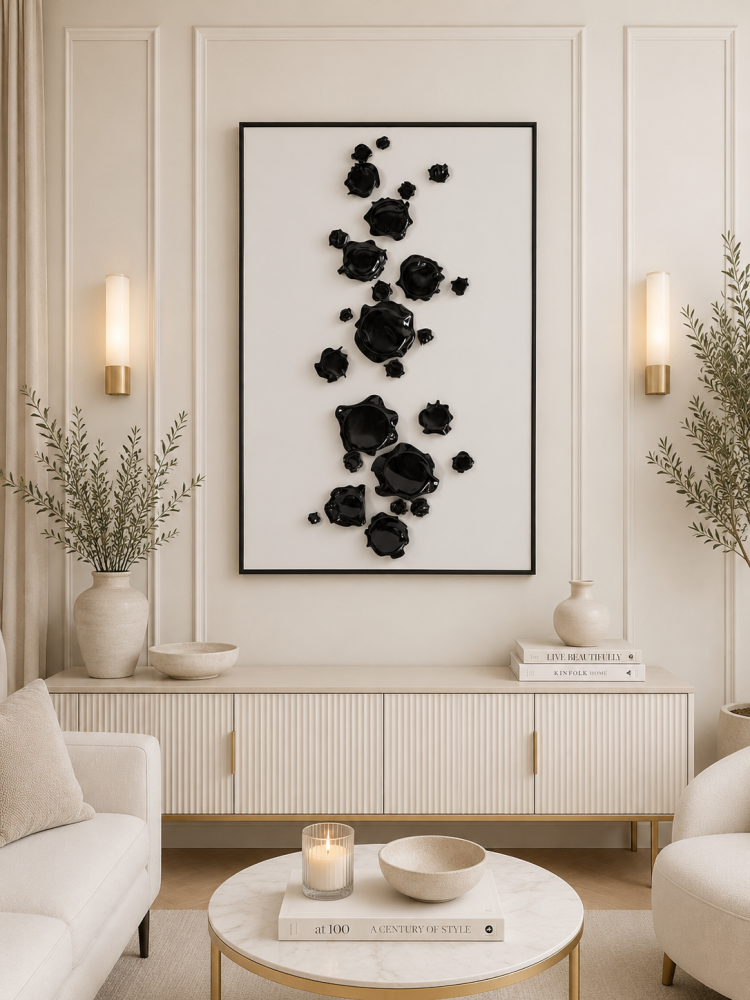 لوحة فنية للحائط بإطار أسود مقاس 100 × 150 سم