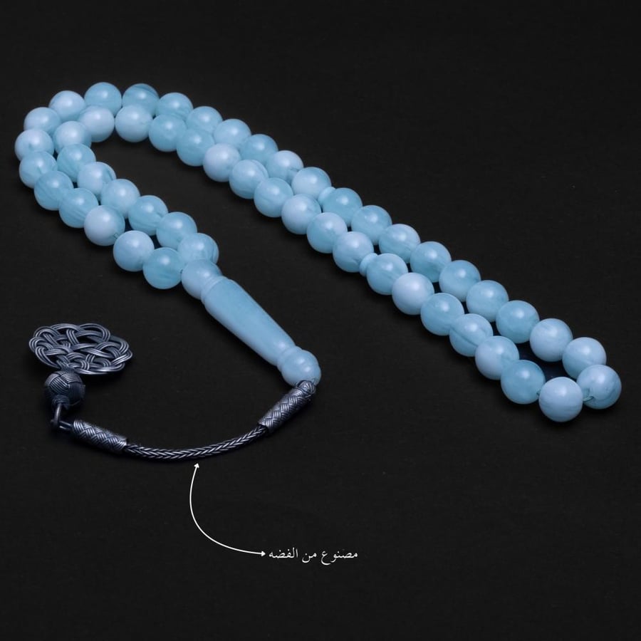 Bakalaite agate rosary, turquoise, silver - sky blue color