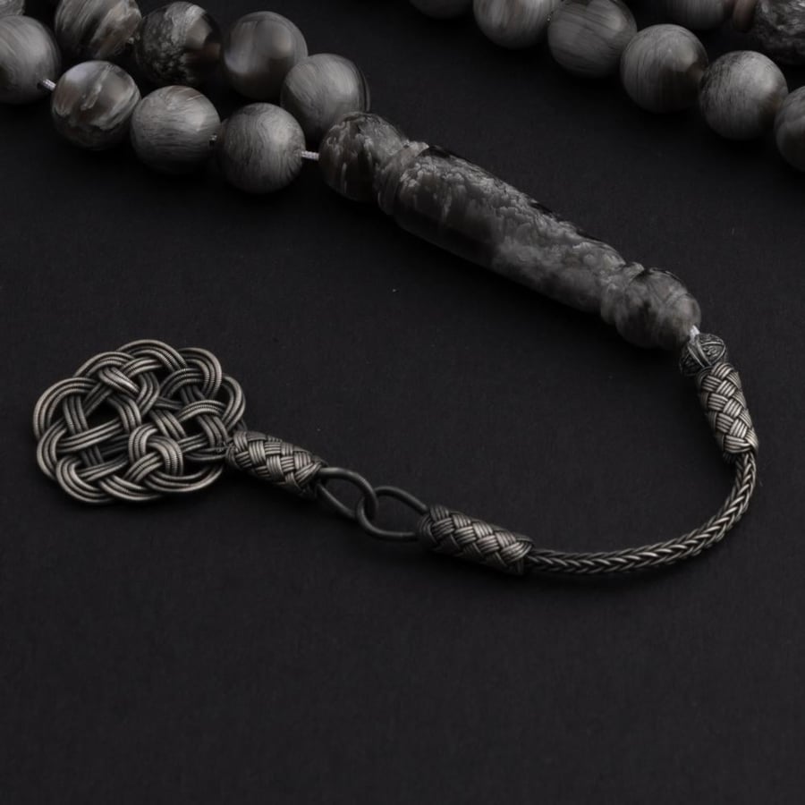 Bakalaite agate rosary, turquoise, silver - cemented