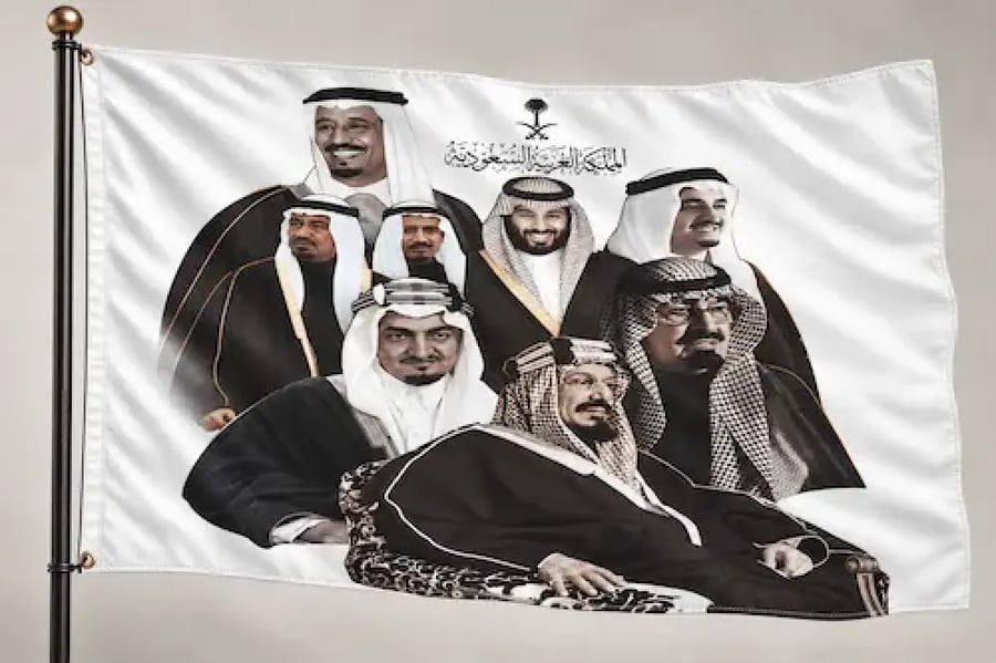 علم اليوم الوطني الفاخر – ملوك المملكة وولي العهد