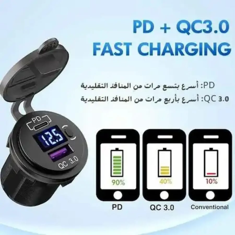 منفذ شحن سريع TYPE-C و USB مع قارئ بطارية,لمسات سيارتي لزينة السيارات