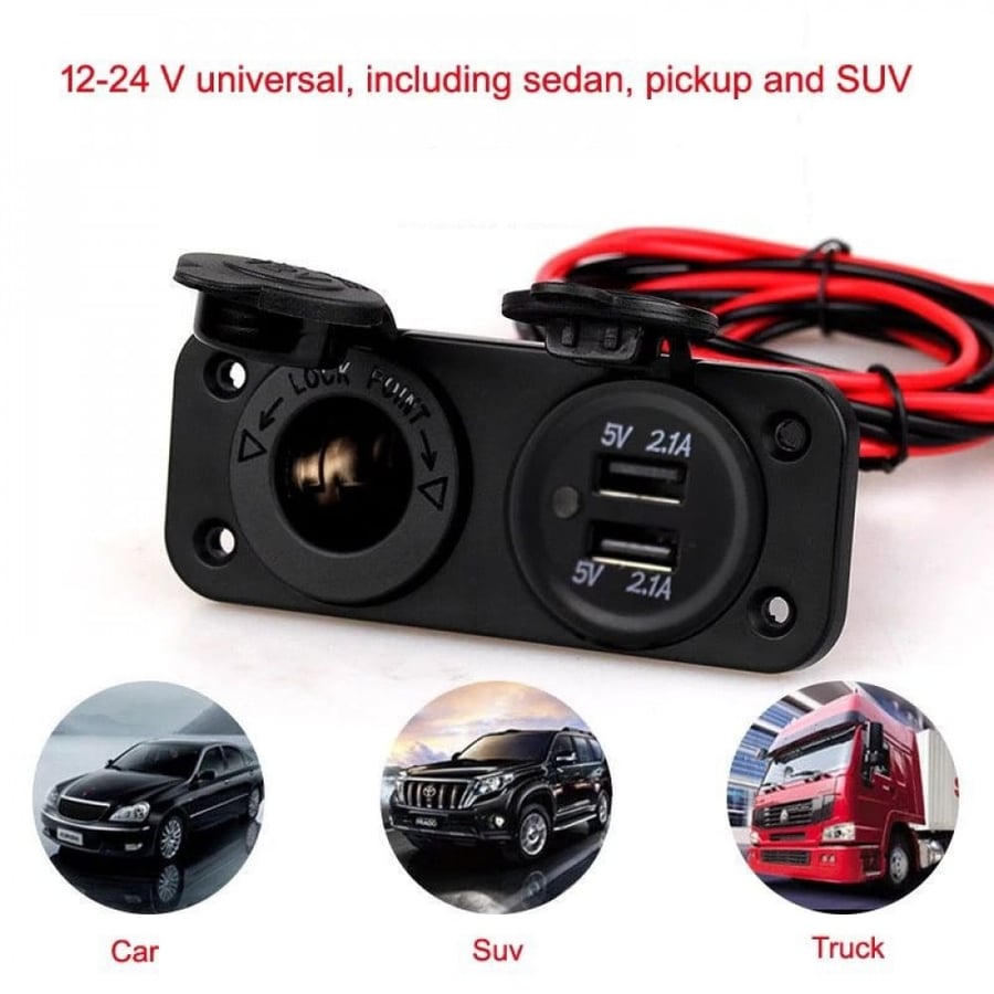 يو اس بي USB مزدوج A1  2.1A  12v-24v. مع بيت ولاعه