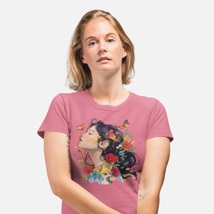 تي شيرت T-Shirt Flowers and Butterflies