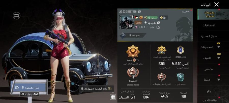 حساب ببجي عالمية لفل عالي +تقييم عالي