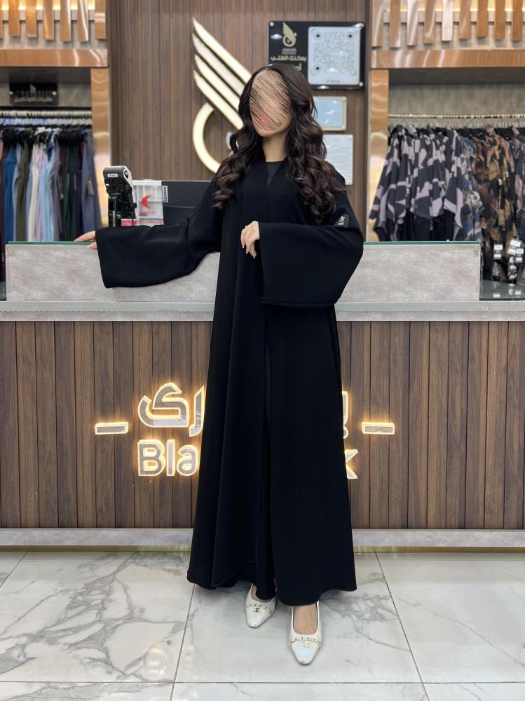 00289 عبايه دبل كلوش سادة بقماش كريب كوري لون اسود
