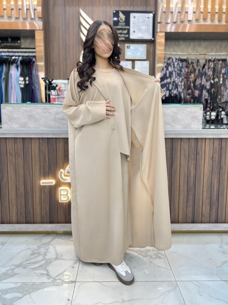 B094طقم سفر 4 قطع قصه كلوش بقماش كوبراء  لون بيج غامق