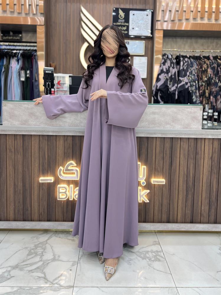 00279 عبايه دبل كلوش ساده بقماش كريب كوري لون موف فاتح