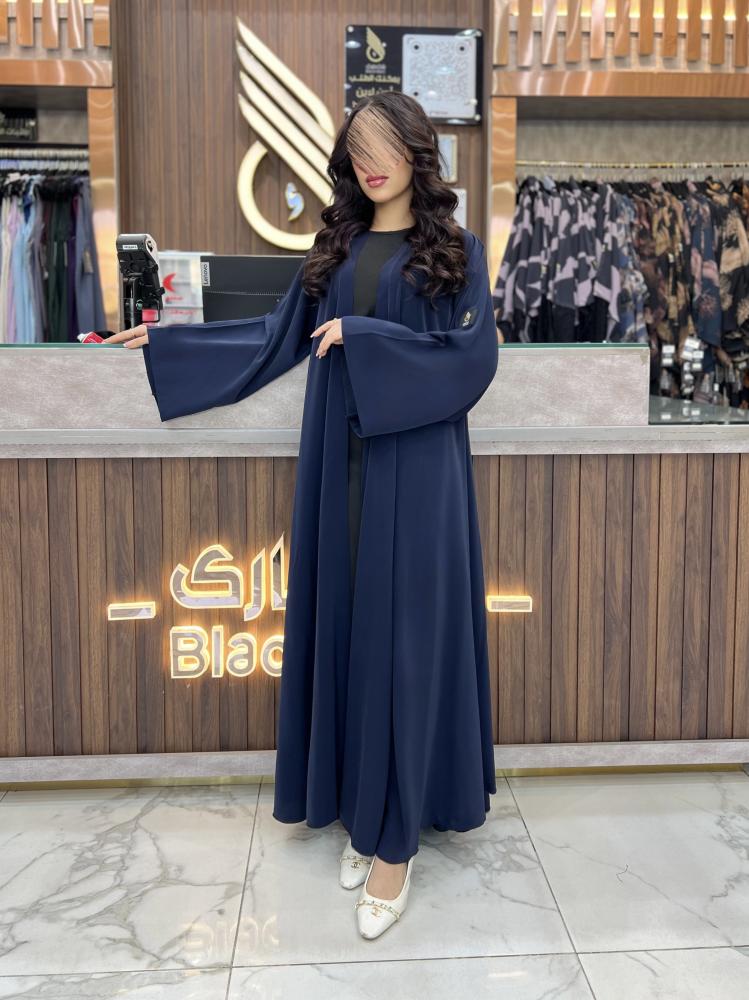 00282 عبايه دبل كلوش ساده بقماش نواعم كوري لون كحلي