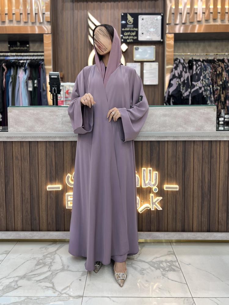 00279 عبايه دبل كلوش ساده بقماش كريب كوري لون موف فاتح