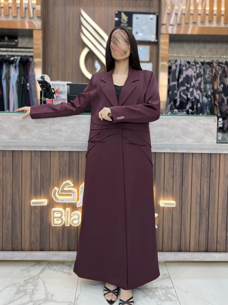 B266 عبايه سوزي قصه بليزر بقماش كريب صيفي لون عنابي