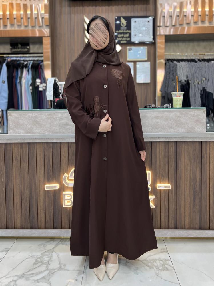 B322 عبايه اصايل بليزر رسمي تطريز بقماش كريب لون بني