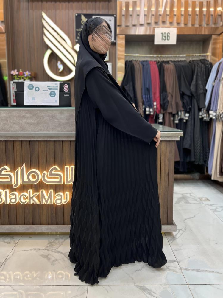 B398 عبايه افنان قصه كلوش كسرات بقماش كريب صيفي لون اسود
