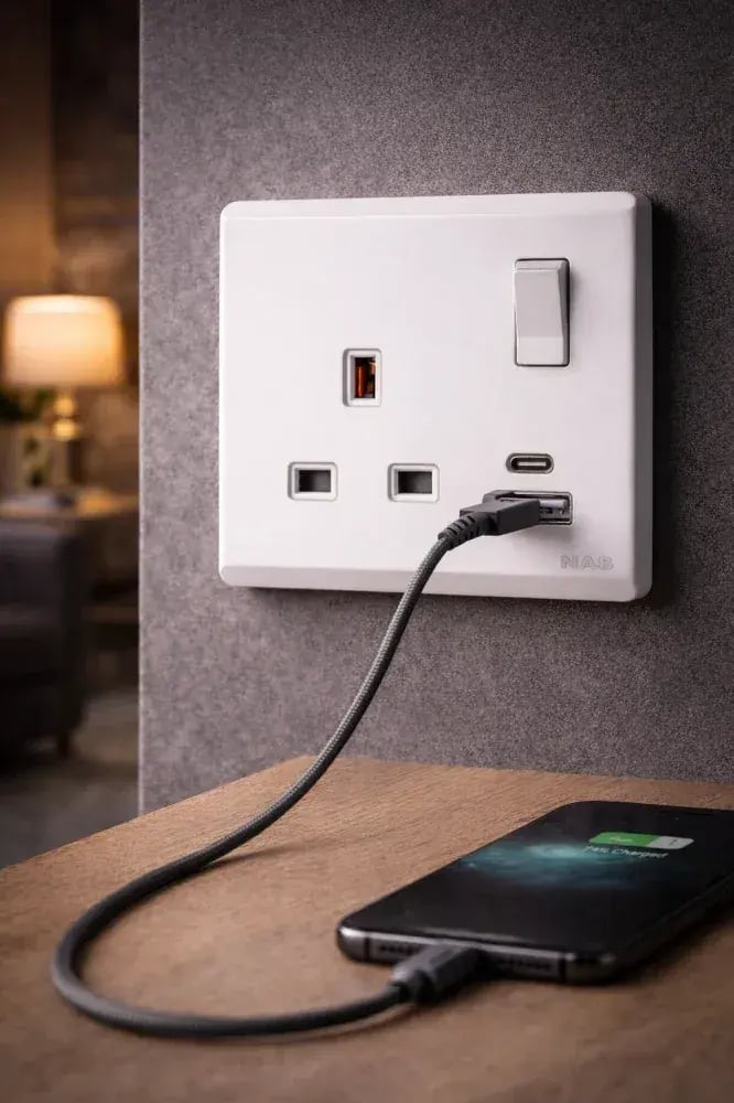 فيش 13 امبير مع 2 USB ابيض شعبي الشروق