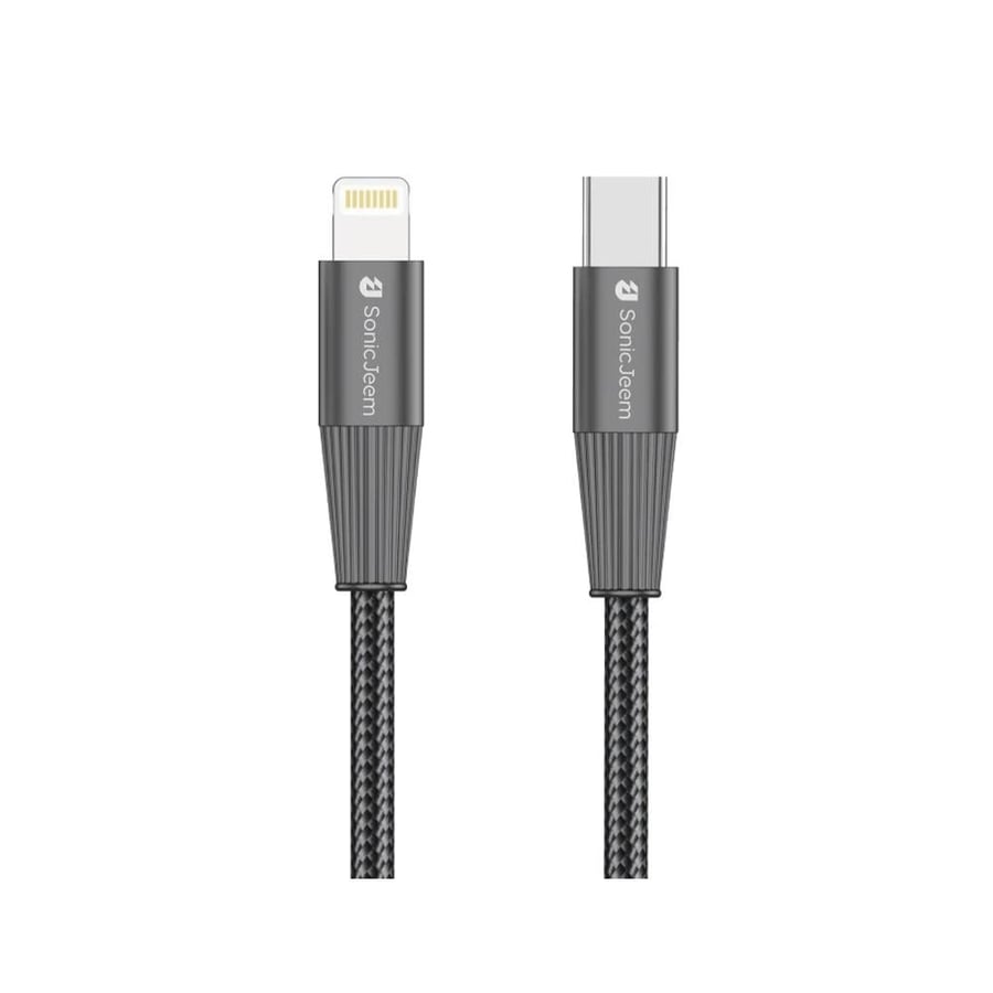 كيبل شحن سونيك جيم 100W PD TYEP-C-LIGHTNING،يحتوي على شريحة ذكية،يدعم نقل البيانات،الطول1.20متر،اسود